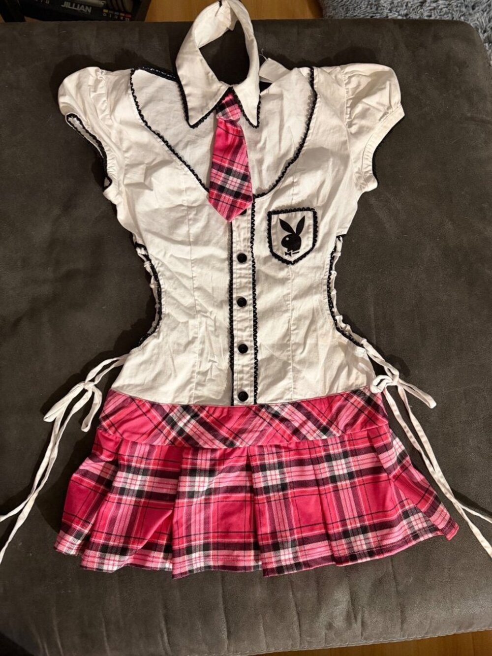 Playboy Schoolgirl Costume White & Pink Plaid Size Small